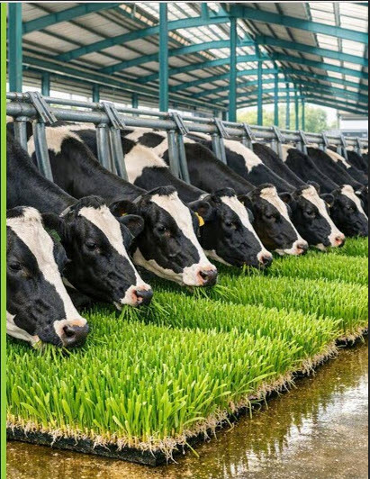 Hydroponic fodder growing in trays